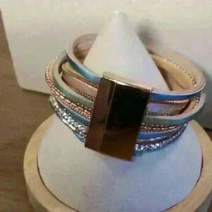 Bracelet with Gold  Magnetic Closure and Multi Colored Suede Straps